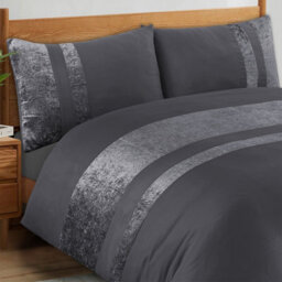 Casabella Luxury Crushed Velvet Panel Band Duvet Cover Sets With Pillow Case Super King Duvet Cover Bedding Set Grey