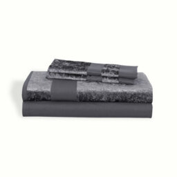 Casabella Luxury Crushed Velvet Panel Band Duvet Cover Sets With Pillow Case Super King Duvet Cover Bedding Set Grey - thumbnail 5