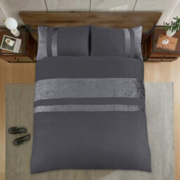 Casabella Luxury Crushed Velvet Panel Band Duvet Cover Sets With Pillow Case Super King Duvet Cover Bedding Set Grey - thumbnail 6