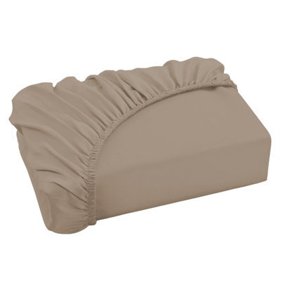 Ameha Plain Dyed Beige Fitted Sheet 30Cm Extra Deep Pocket Soft Touch Easy Care Durable Bed Fitted Sheets Single, 91X190 Cm - image 1