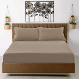 Ameha Plain Dyed Beige Fitted Sheet 30Cm Extra Deep Pocket Soft Touch Easy Care Durable Bed Fitted Sheets Single, 91X190 Cm - thumbnail 2