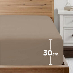 Ameha Plain Dyed Beige Fitted Sheet 30Cm Extra Deep Pocket Soft Touch Easy Care Durable Bed Fitted Sheets Single, 91X190 Cm - thumbnail 3