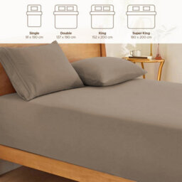 Ameha Plain Dyed Beige Fitted Sheet 30Cm Extra Deep Pocket Soft Touch Easy Care Durable Bed Fitted Sheets Single, 91X190 Cm - thumbnail 4
