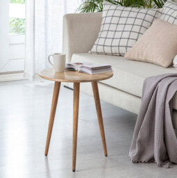MH London Judy Solid Wood Side Table Round Natural Side Table Living Room Bedside Sofa Side Table - thumbnail 1