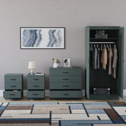 Lassic Vida Designs Riano 4 Piece Bedroom Set (3 Drawer Bedside Chest, 4 Drawer Chest, 2 Door Wardrobe), Green - thumbnail 2
