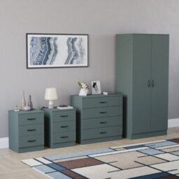 Lassic Vida Designs Riano 4 Piece Bedroom Set (3 Drawer Bedside Chest, 4 Drawer Chest, 2 Door Wardrobe), Green - thumbnail 6