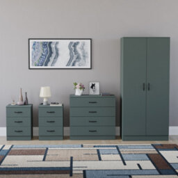 Lassic Vida Designs Riano 4 Piece Bedroom Set (3 Drawer Bedside Chest, 4 Drawer Chest, 2 Door Wardrobe), Green - thumbnail 7