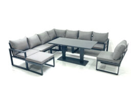 Fimous 9 Seater Outdoor Aluminum Garden Furniture Set Corner Sofa Big Footstool Rising Lifting Dining Table Sets Dark Grey - thumbnail 2