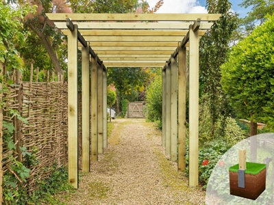 Edecks Heavy Duty Royal Walkway Wooden Garden Pergola (W 2400mm X D 7200mm) With Concrete In Posts (2.7M) - image 1