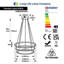 Long Life Lamps Company Modern Round Chandelier Led 3 Ring Ceiling Pendant Light Warm White - thumbnail 2