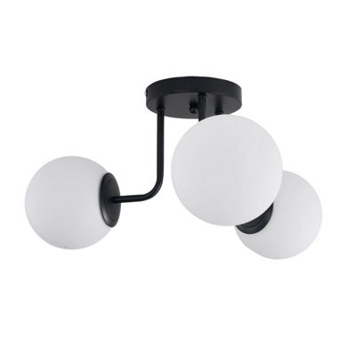 Living And Home Black 3-Light Semi-Flush Mount Ceiling Light With Glass Shade - image 1