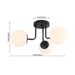 Living And Home Black 3-Light Semi-Flush Mount Ceiling Light With Glass Shade - thumbnail 6