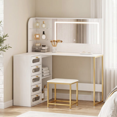 Homcom Dressing Table With Led Mirror And Stool, Drawers, Vanity Desk, White - image 1