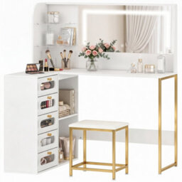 Homcom Dressing Table With Led Mirror And Stool, Drawers, Vanity Desk, White - thumbnail 2