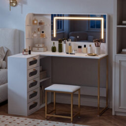 Homcom Dressing Table With Led Mirror And Stool, Drawers, Vanity Desk, White - thumbnail 9