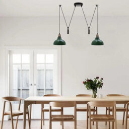 Navy Blue 2 Head Ceiling Pendant Light, Metal Curvy Shade 195Cm Adjustable Cord E27 - thumbnail 9