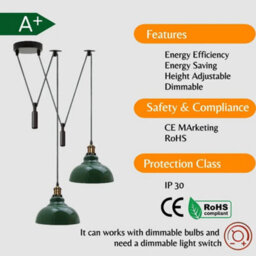 Navy Blue 2 Head Ceiling Pendant Light, Metal Curvy Shade 195Cm Adjustable Cord E27 - thumbnail 4