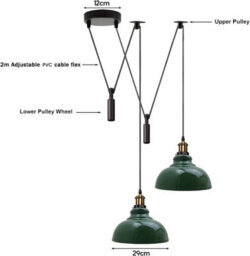 Navy Blue 2 Head Ceiling Pendant Light, Metal Curvy Shade 195Cm Adjustable Cord E27 - thumbnail 3