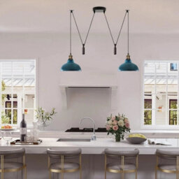 Navy Blue 2 Head Ceiling Pendant Light, Metal Curvy Shade 195Cm Adjustable Cord E27 - thumbnail 2