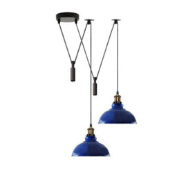 Navy Blue 2 Head Ceiling Pendant Light, Metal Curvy Shade 195Cm Adjustable Cord E27 - thumbnail 1