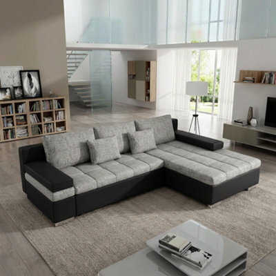 Bangkok Corner Sofa Bed Has Storage And Sleep Function Metal Legs Wooden Frame Foam Filling Light Grey And Grey Right - image 1