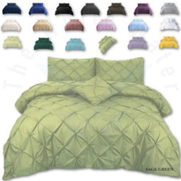 TheWhiteWater Limited Pintuck Duvet Cover Set + Matching Pillowcases, Hand Stitches Quilt Bedding Set - Sage Green - thumbnail 1