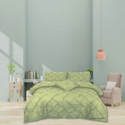TheWhiteWater Limited Pintuck Duvet Cover Set + Matching Pillowcases, Hand Stitches Quilt Bedding Set - Sage Green - thumbnail 3
