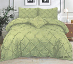 TheWhiteWater Limited Pintuck Duvet Cover Set + Matching Pillowcases, Hand Stitches Quilt Bedding Set - Sage Green - thumbnail 2