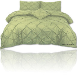 TheWhiteWater Limited Pintuck Duvet Cover Set + Matching Pillowcases, Hand Stitches Quilt Bedding Set - Sage Green - thumbnail 7