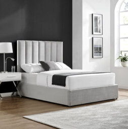 Chloe Light Grey Velvet King Size 5Ft Fabric With Silver Chrome Trim And Ottoman Storage Gas Lift Bed - thumbnail 1