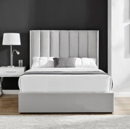 Chloe Light Grey Velvet King Size 5Ft Fabric With Silver Chrome Trim And Ottoman Storage Gas Lift Bed - thumbnail 3