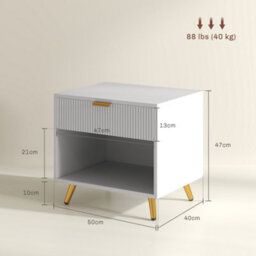 Homcom Nightstands Set Of 2 With Drawer, Open Compartment And Handle, White - thumbnail 3