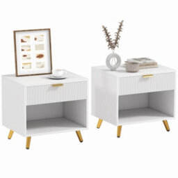 Homcom Nightstands Set Of 2 With Drawer, Open Compartment And Handle, White - thumbnail 2