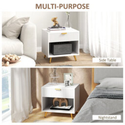 Homcom Nightstands Set Of 2 With Drawer, Open Compartment And Handle, White - thumbnail 6