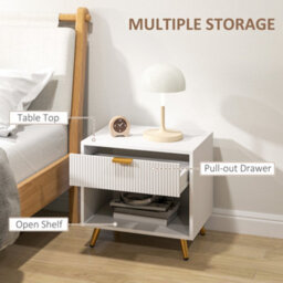 Homcom Nightstands Set Of 2 With Drawer, Open Compartment And Handle, White - thumbnail 5