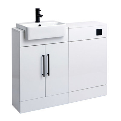 Homestylestore 1050mm White Bathroom Combination Vanity Toilet Wc Unit And Black T Bar Handles - image 1