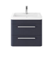 Hudson Reed Solar Wall Hung 2 Drawer Vanity Unit & Ceramic Basin, Indigo Blue Matt, 607 X 540 X 450mm