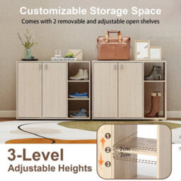 3-Tier Shoe Storage Rack Shoe Cabinet With Doors-Natural - thumbnail 5