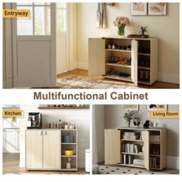 3-Tier Shoe Storage Rack Shoe Cabinet With Doors-Natural - thumbnail 6
