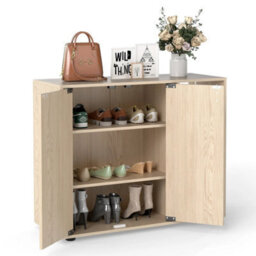 3-Tier Shoe Storage Rack Shoe Cabinet With Doors-Natural - thumbnail 1