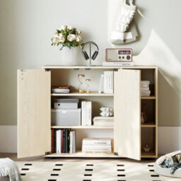 3-Tier Shoe Storage Rack Shoe Cabinet With Doors-Natural - thumbnail 4