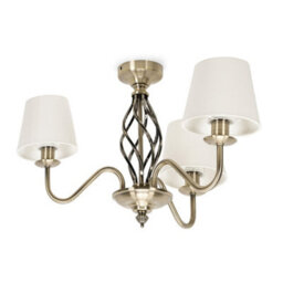 Valuelights Memphis Traditional Antique Gold 3 Light Ceiling Light Chandelier With Fabric Lampshades