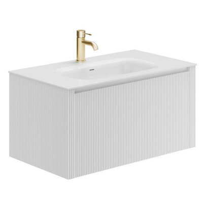 Plum&clay Zion Fluted White Wall Hung Drawer Vanity Unit & Basin Set (W)800mm - image 1