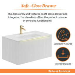 Plum&clay Zion Fluted White Wall Hung Drawer Vanity Unit & Basin Set (W)800mm - thumbnail 5