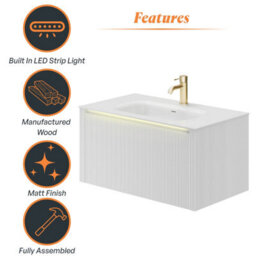 Plum&clay Zion Fluted White Wall Hung Drawer Vanity Unit & Basin Set (W)800mm - thumbnail 6