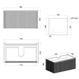 Plum&clay Zion Fluted White Wall Hung Drawer Vanity Unit & Basin Set (W)800mm - thumbnail 8