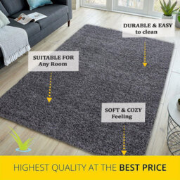 STALWART Modern Shaggy Rug - 5Cm Thick Pile Soft Touch Washable Area Rugs Carpet (Dark Grey, 120X170Cm) - thumbnail 3
