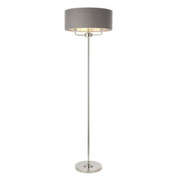 Floor Lamp Light - Bright Nickel & Charcoal Fabric - 3 X 40W E14 - Base & Shade - thumbnail 1