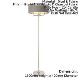 Floor Lamp Light - Bright Nickel & Charcoal Fabric - 3 X 40W E14 - Base & Shade - thumbnail 2