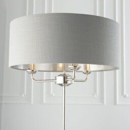 Floor Lamp Light - Bright Nickel & Charcoal Fabric - 3 X 40W E14 - Base & Shade - thumbnail 4